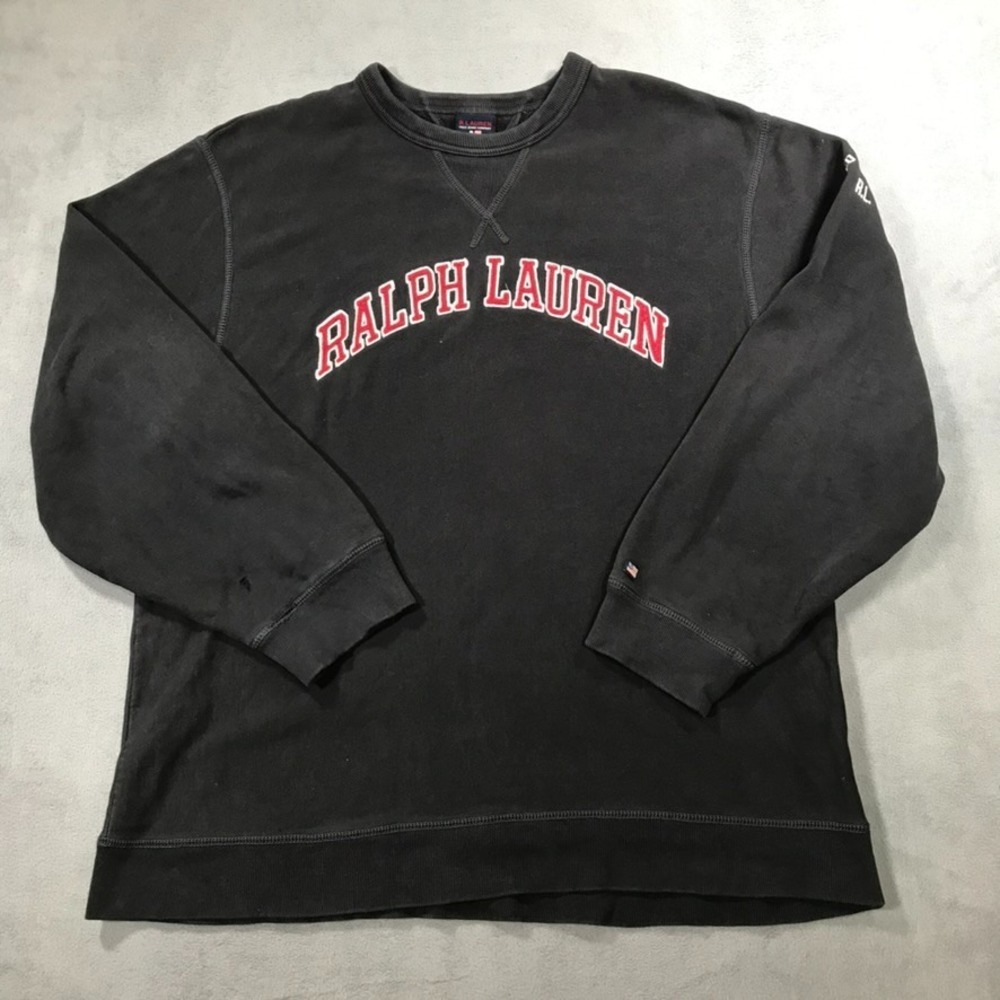 Vintage Ralph Lauren Sweatshirt Mens XL Black Crew Neck Stitched Logo Y2K Grunge
